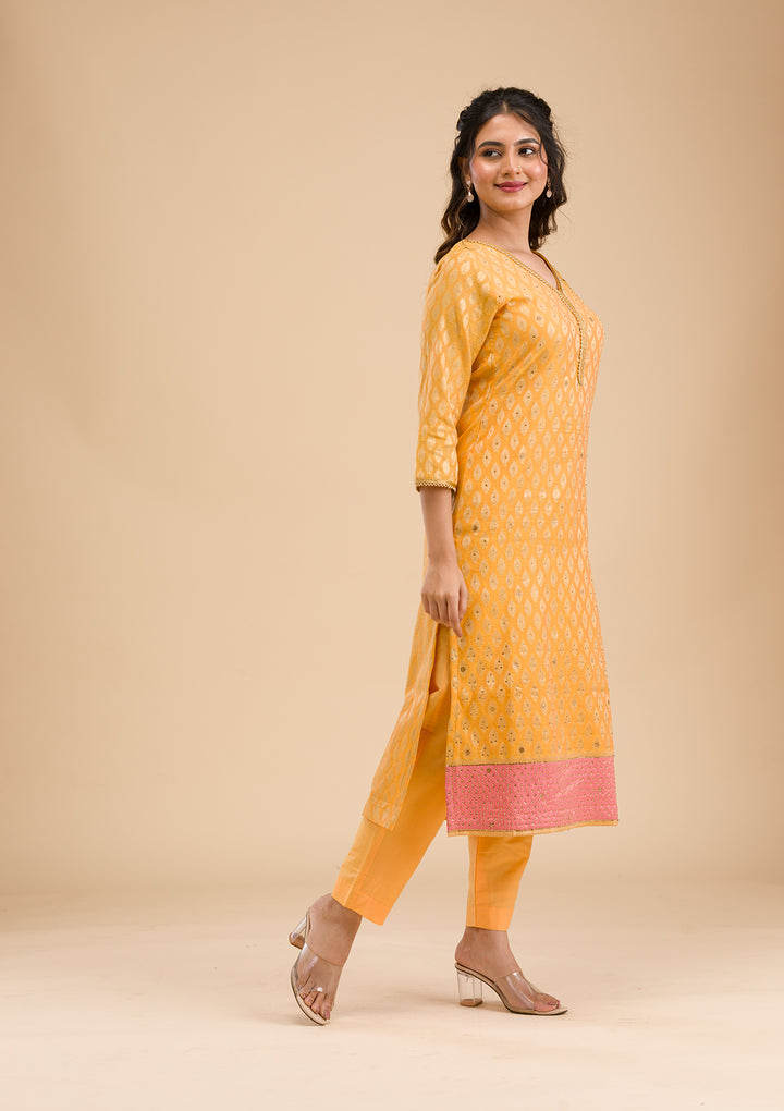 Mustard Stonework Banarasi Readymade Salwar Suit