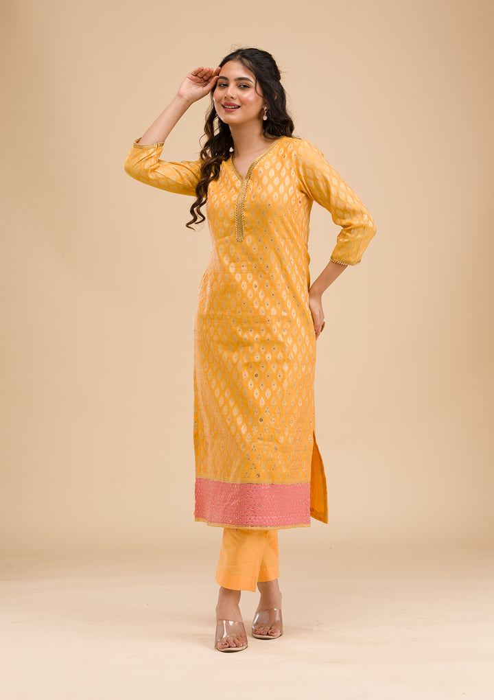 Mustard Stonework Banarasi Readymade Salwar Suit