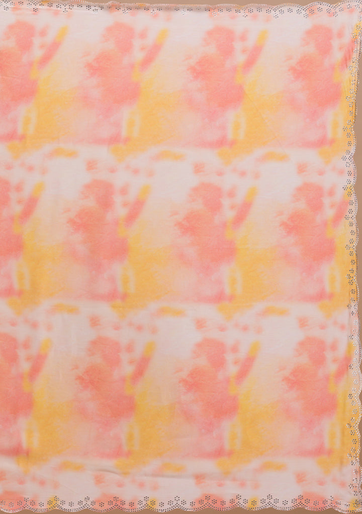 Peach Printed Satin Saree