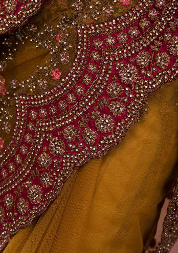 Mustard Stonework Net Saree