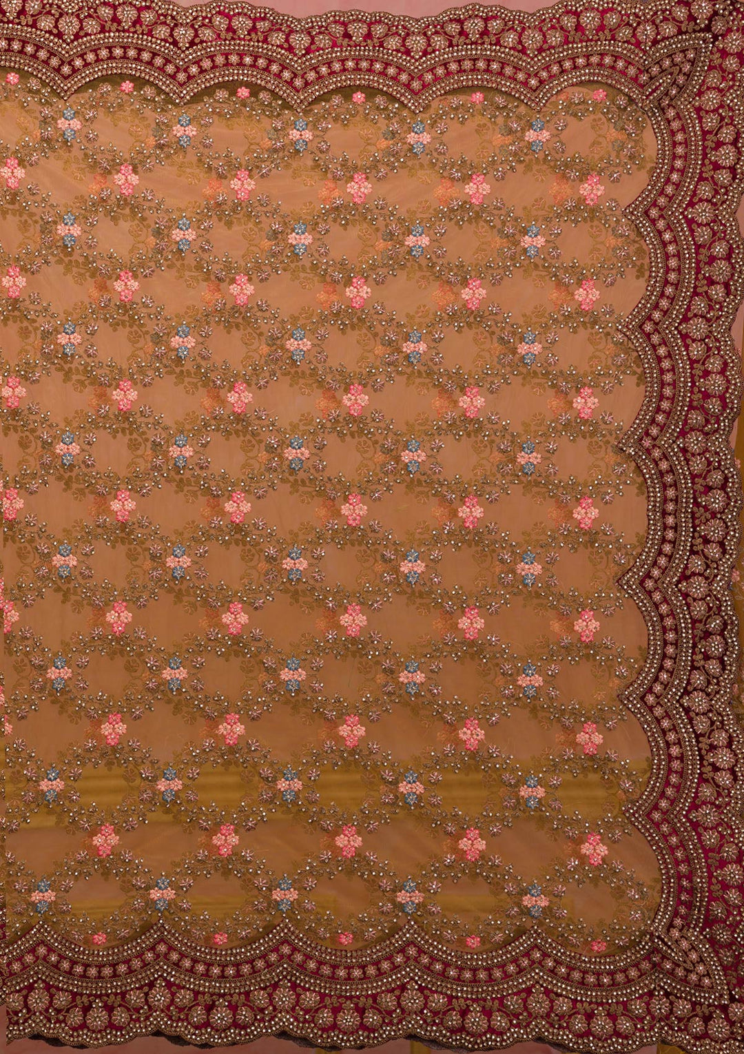 Mustard Stonework Net Saree