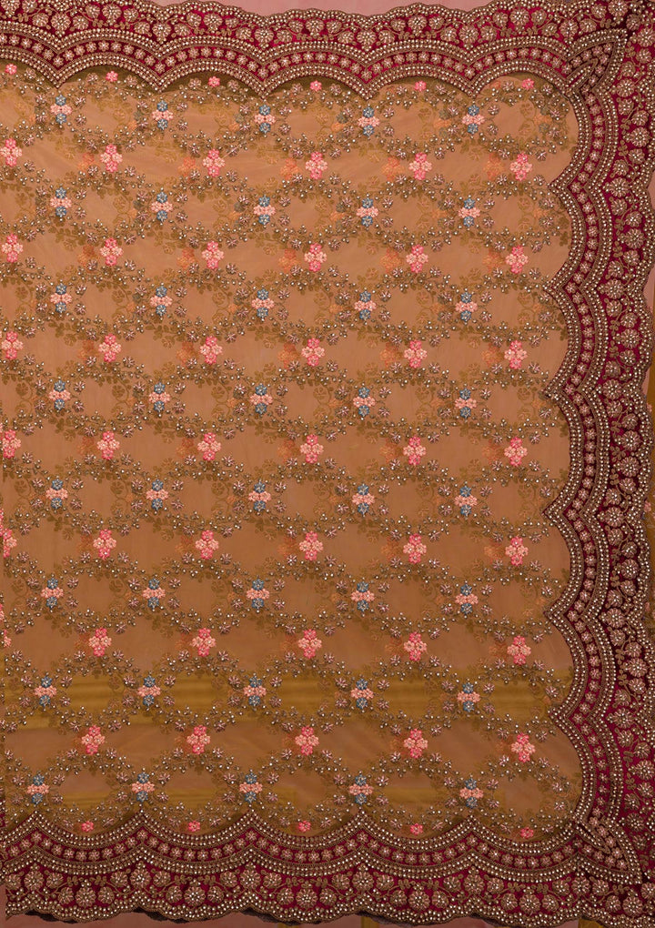 Mustard Stonework Net Saree