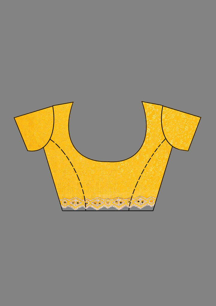 Mustard Stonework Semi Crepe Saree