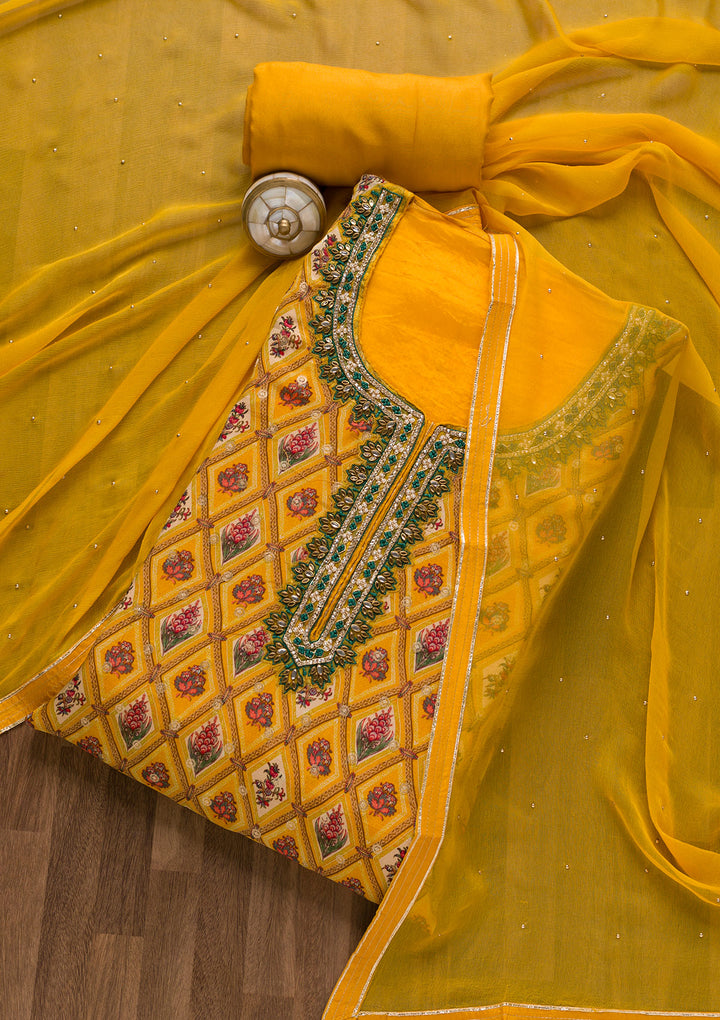 Mustard Stonework Tissue Unstitched Salwar Suit