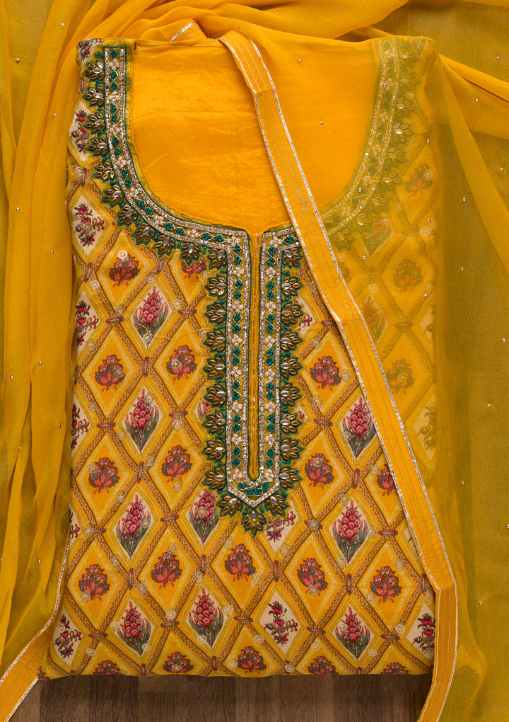 Mustard Stonework Tissue Unstitched Salwar Suit