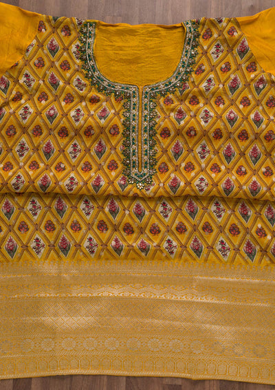 Mustard Stonework Tissue Unstitched Salwar Suit