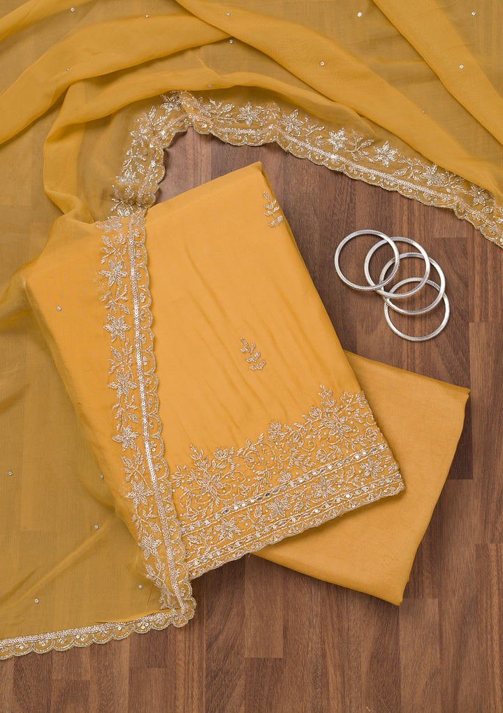 Mustard Stonework Tissue Unstitched Salwar Suit