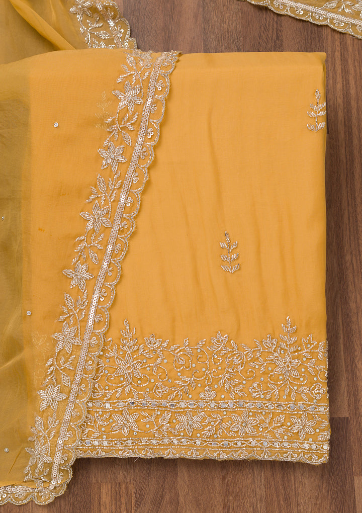 Mustard Stonework Tissue Unstitched Salwar Suit
