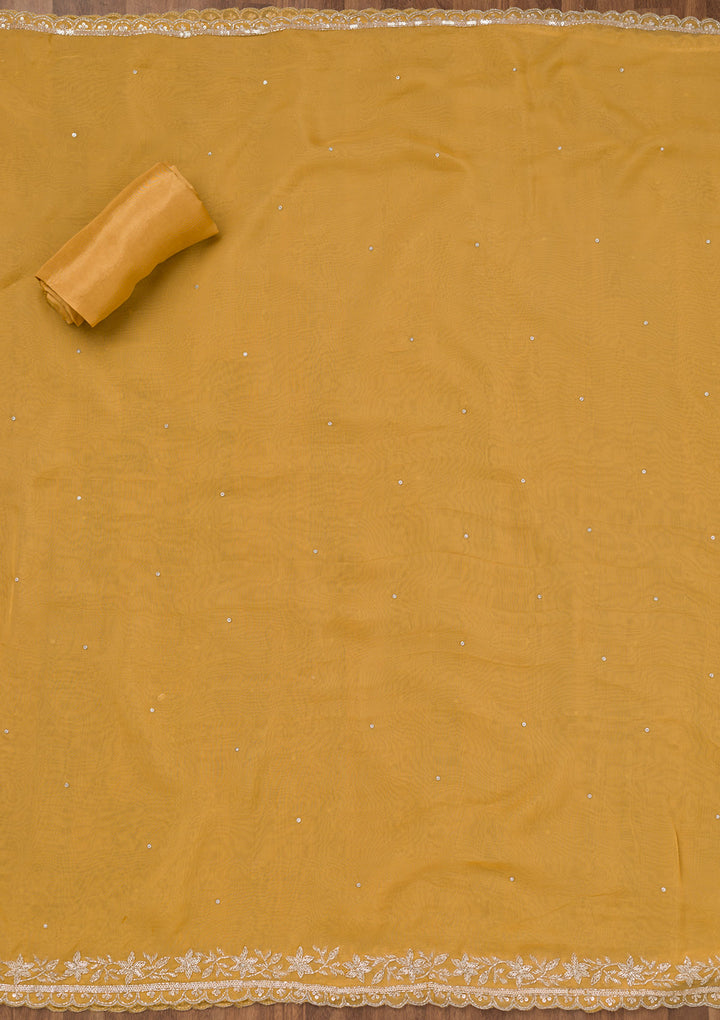 Mustard Stonework Tissue Unstitched Salwar Suit
