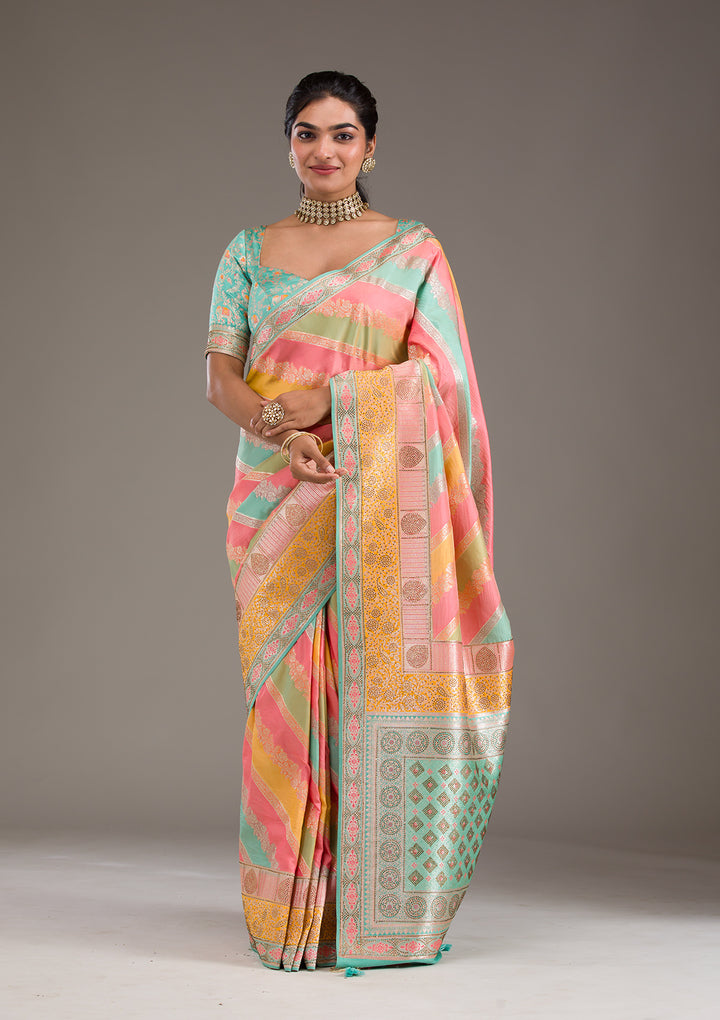 Mustard Swarovski Raw Silk Saree