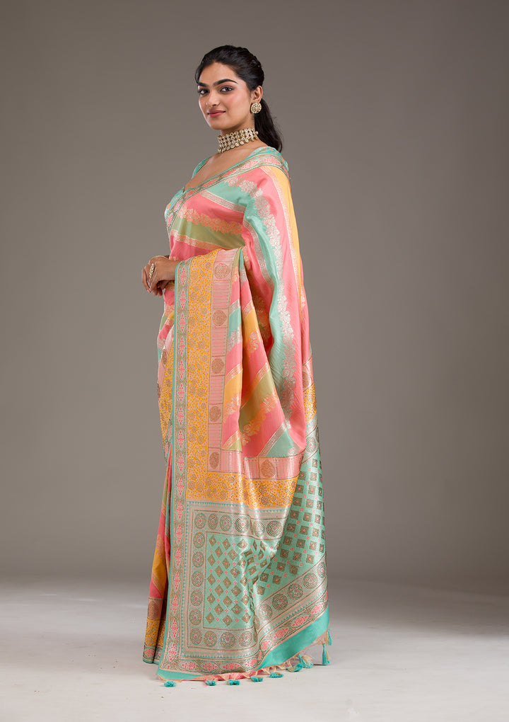 Mustard Swarovski Raw Silk Saree