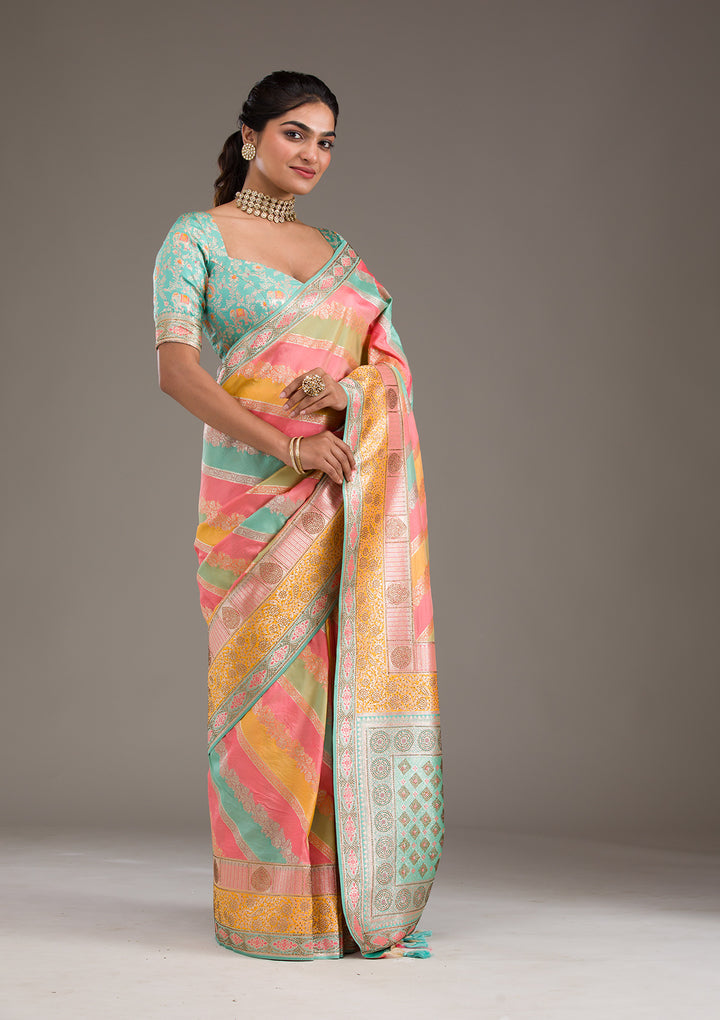 Mustard Swarovski Raw Silk Saree