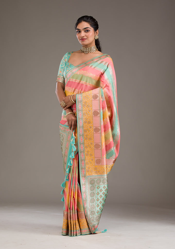 Mustard Swarovski Raw Silk Saree