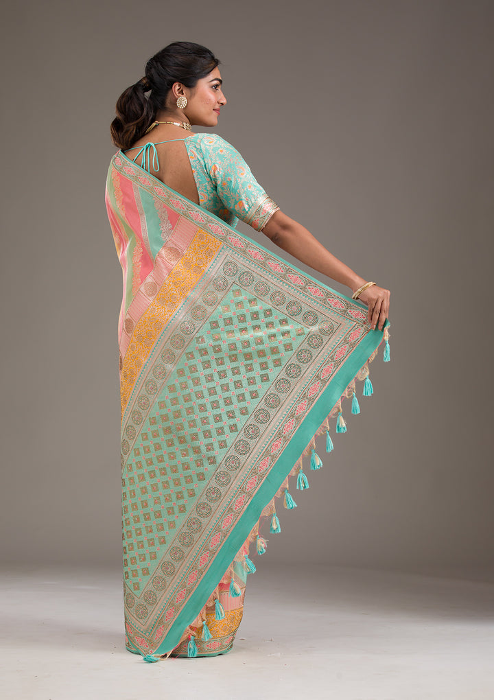 Mustard Swarovski Raw Silk Saree