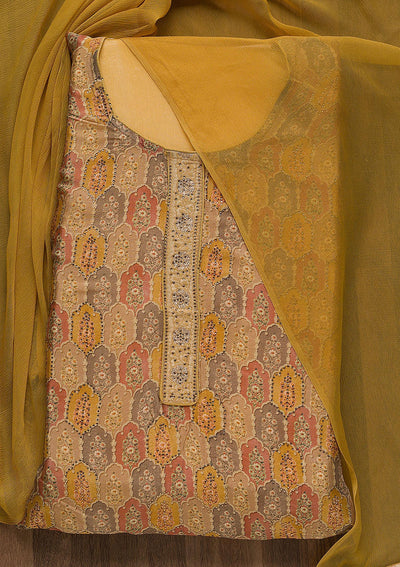 Mustard Swarovski Semi Crepe Unstitched Salwar Suit