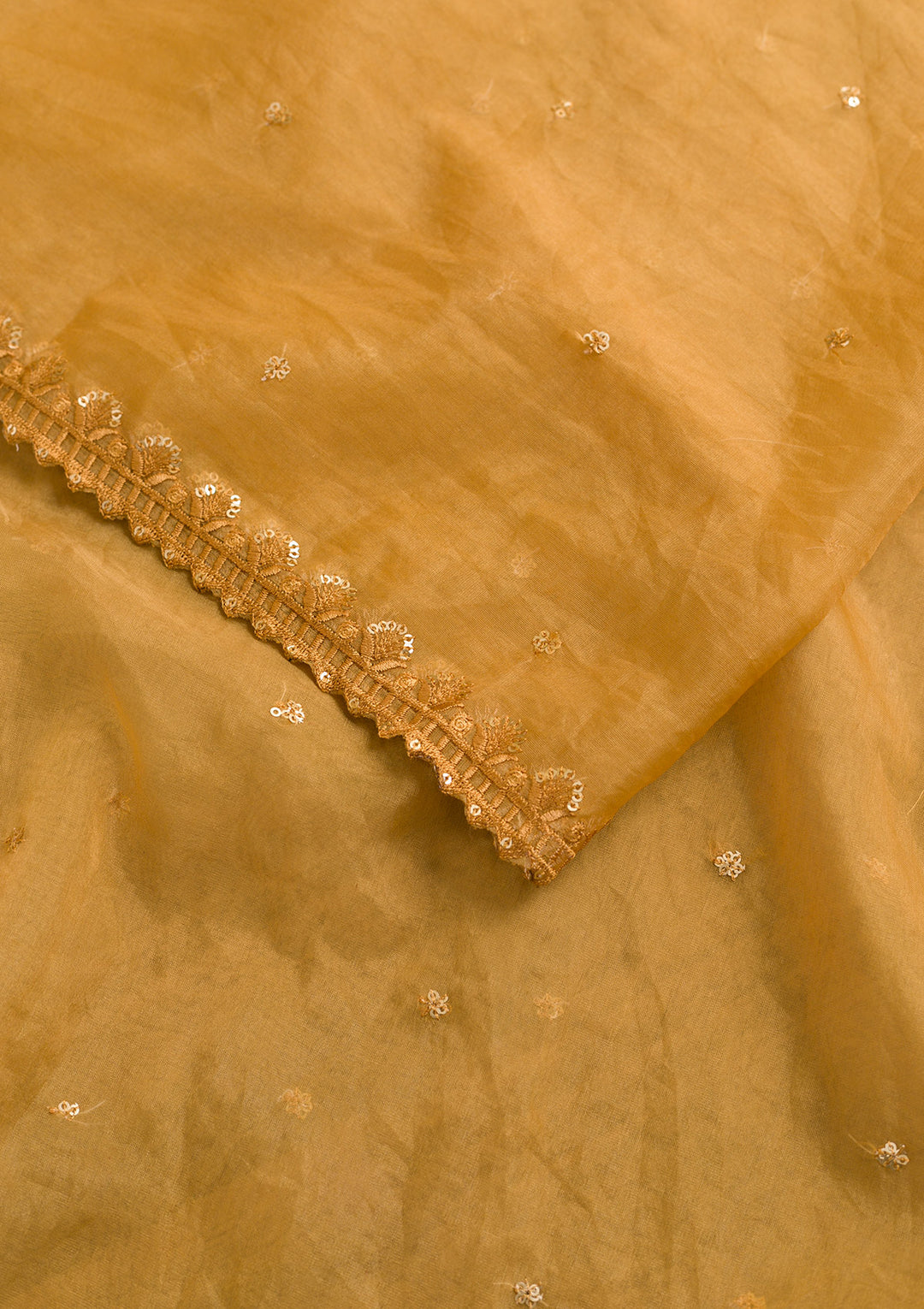 Mustard Threadwork Net Dupatta