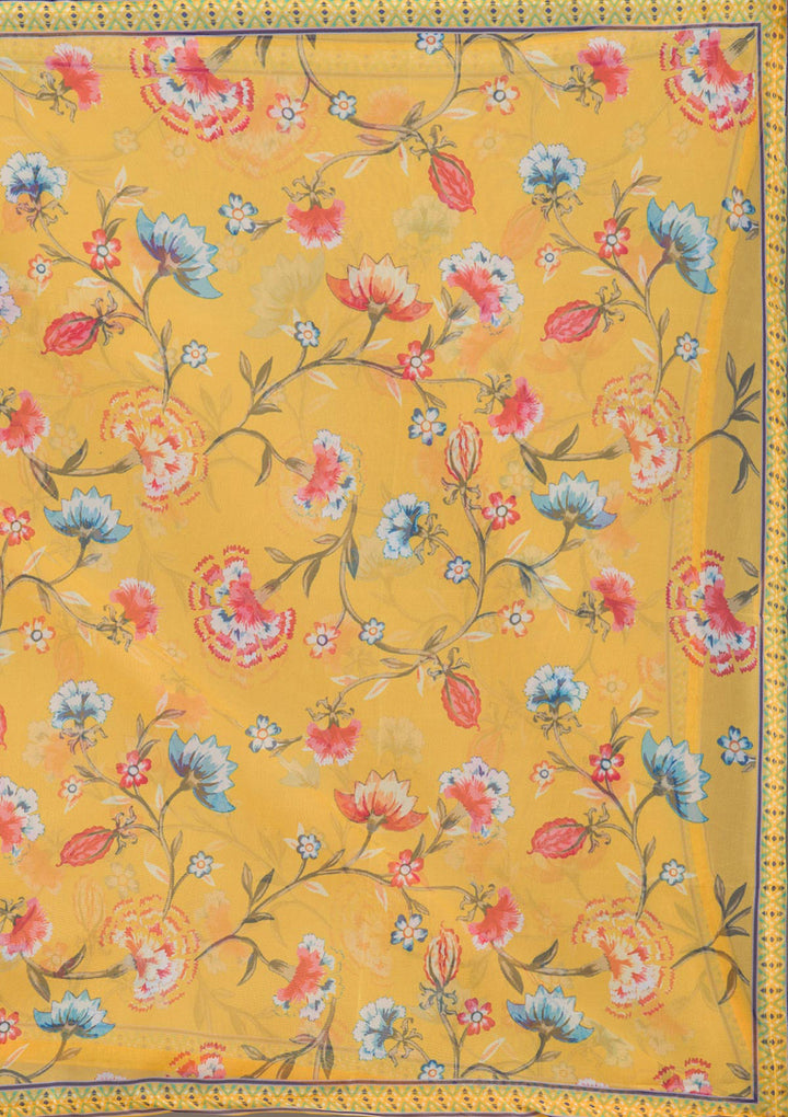 Mustard Threadwork Art Silk Readymade Salwar Suit