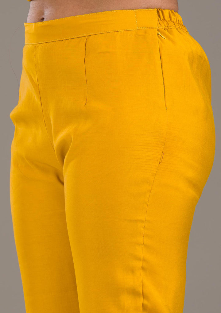 Mustard Threadwork Art Silk Readymade Salwar Suit