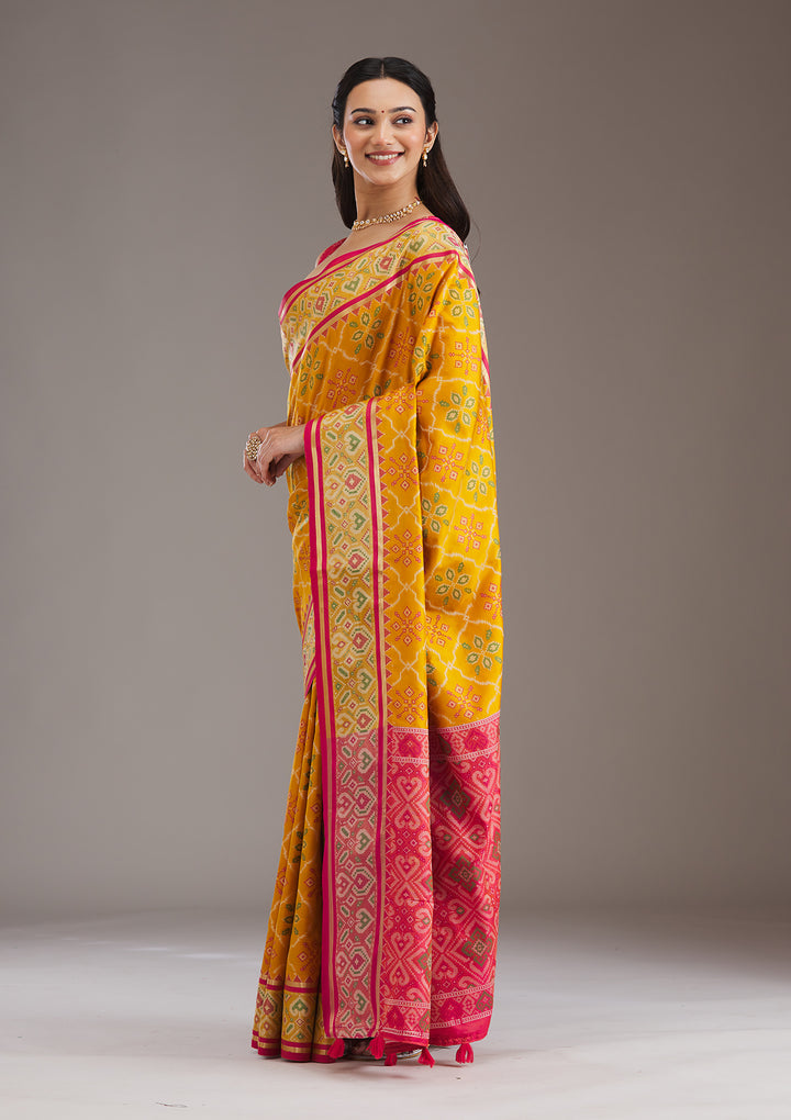 Mustard Threadwork Art Silk Saree