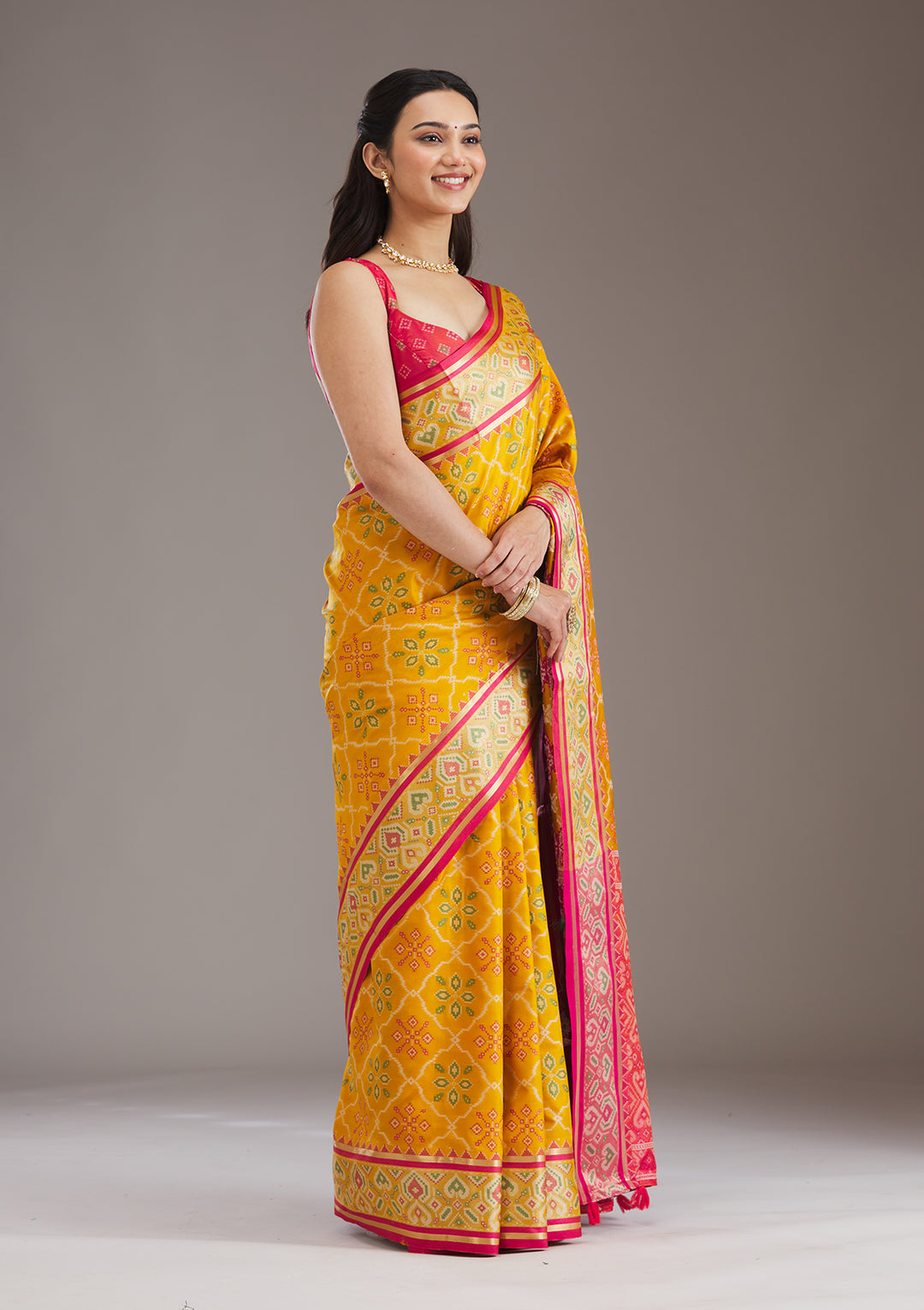 Mustard Threadwork Art Silk Saree