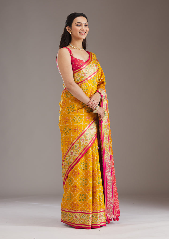Mustard Threadwork Art Silk Saree