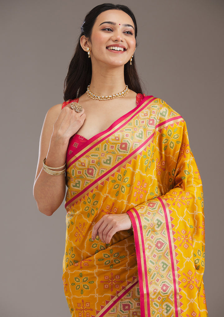 Mustard Threadwork Art Silk Saree