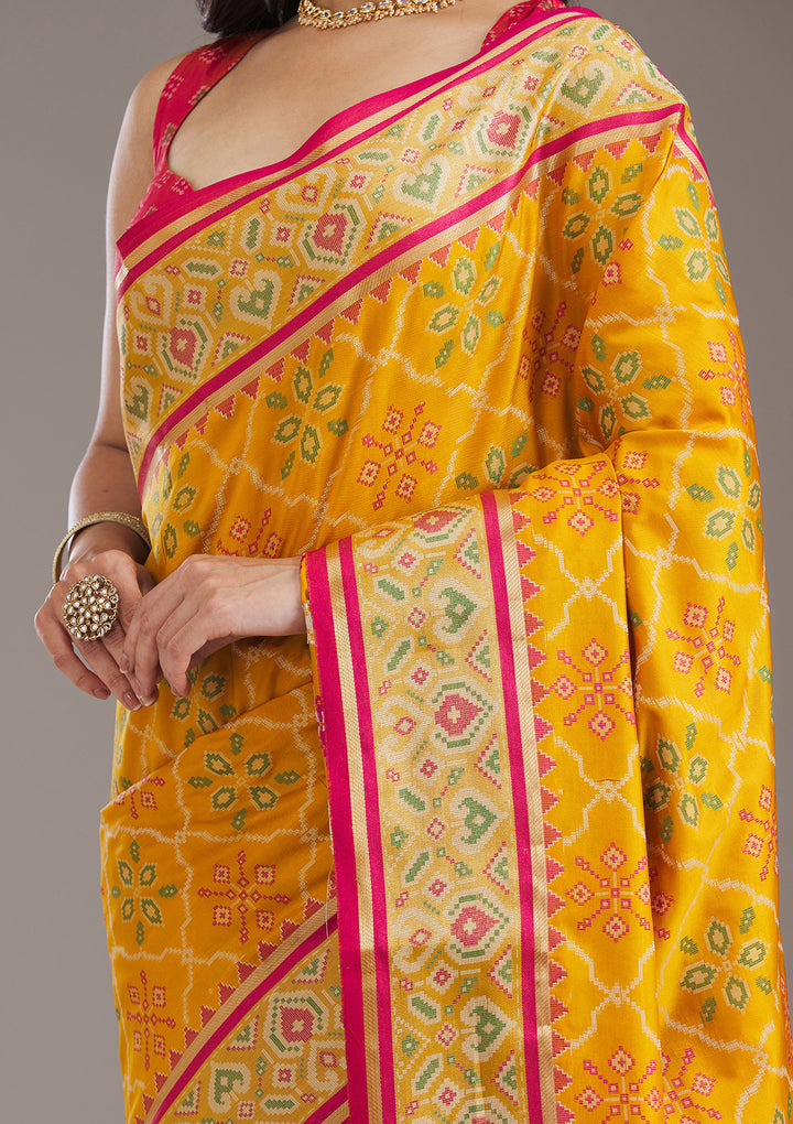 Mustard Threadwork Art Silk Saree