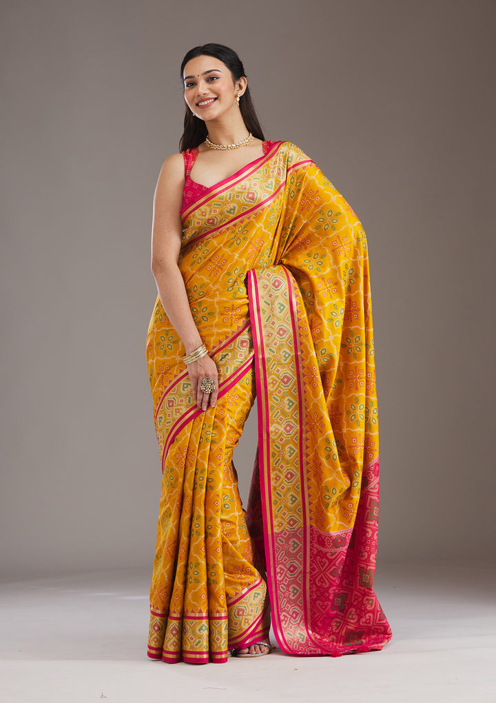 Mustard Threadwork Art Silk Saree
