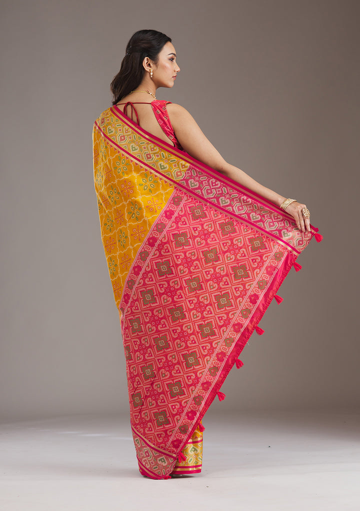 Mustard Threadwork Art Silk Saree