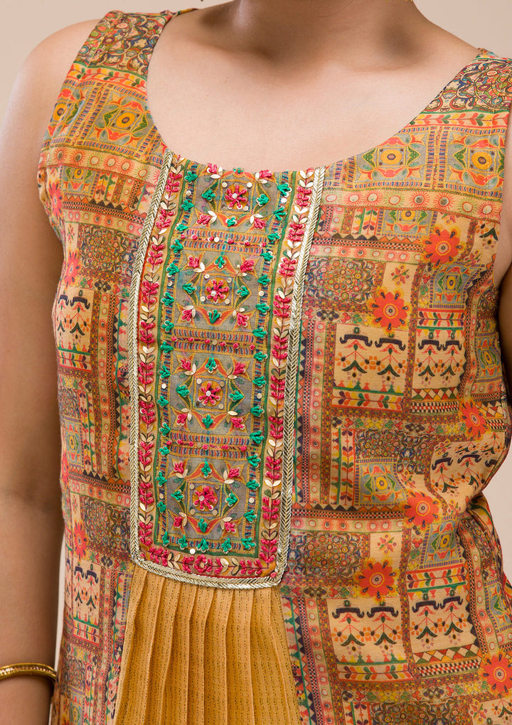 Mustard Threadwork Chanderi Readymade Salwar Suit