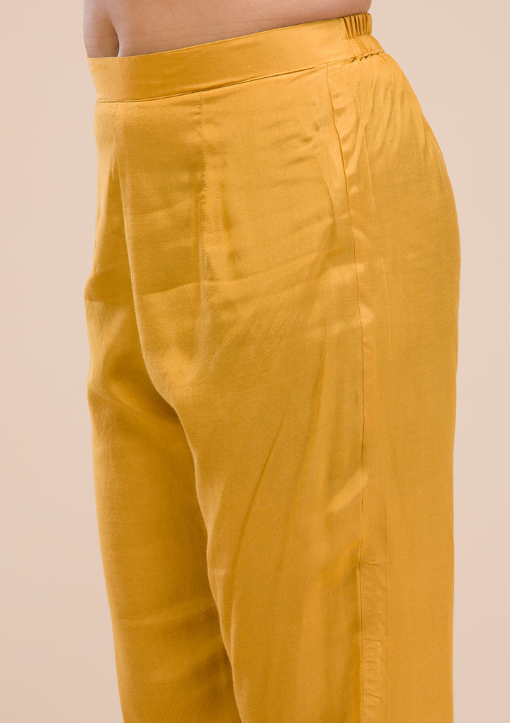 Mustard Threadwork Chanderi Readymade Salwar Suit