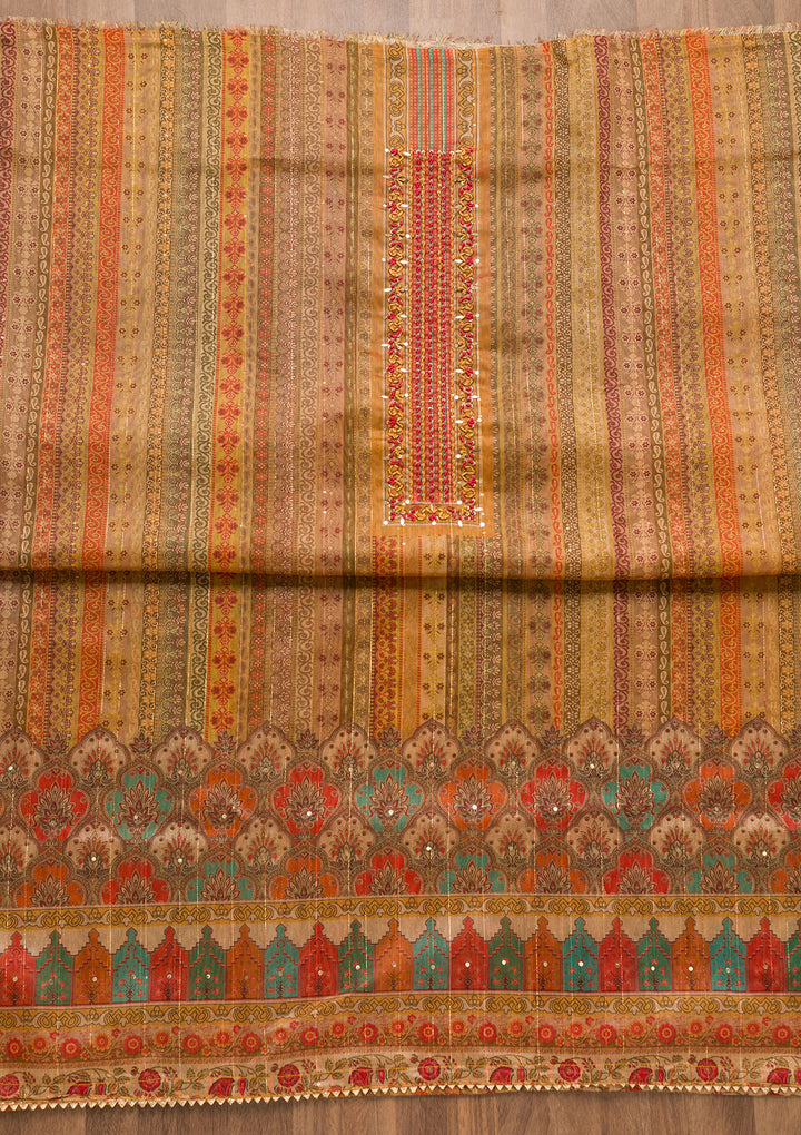 Mustard Threadwork Chanderi Unstitched Salwar Suit