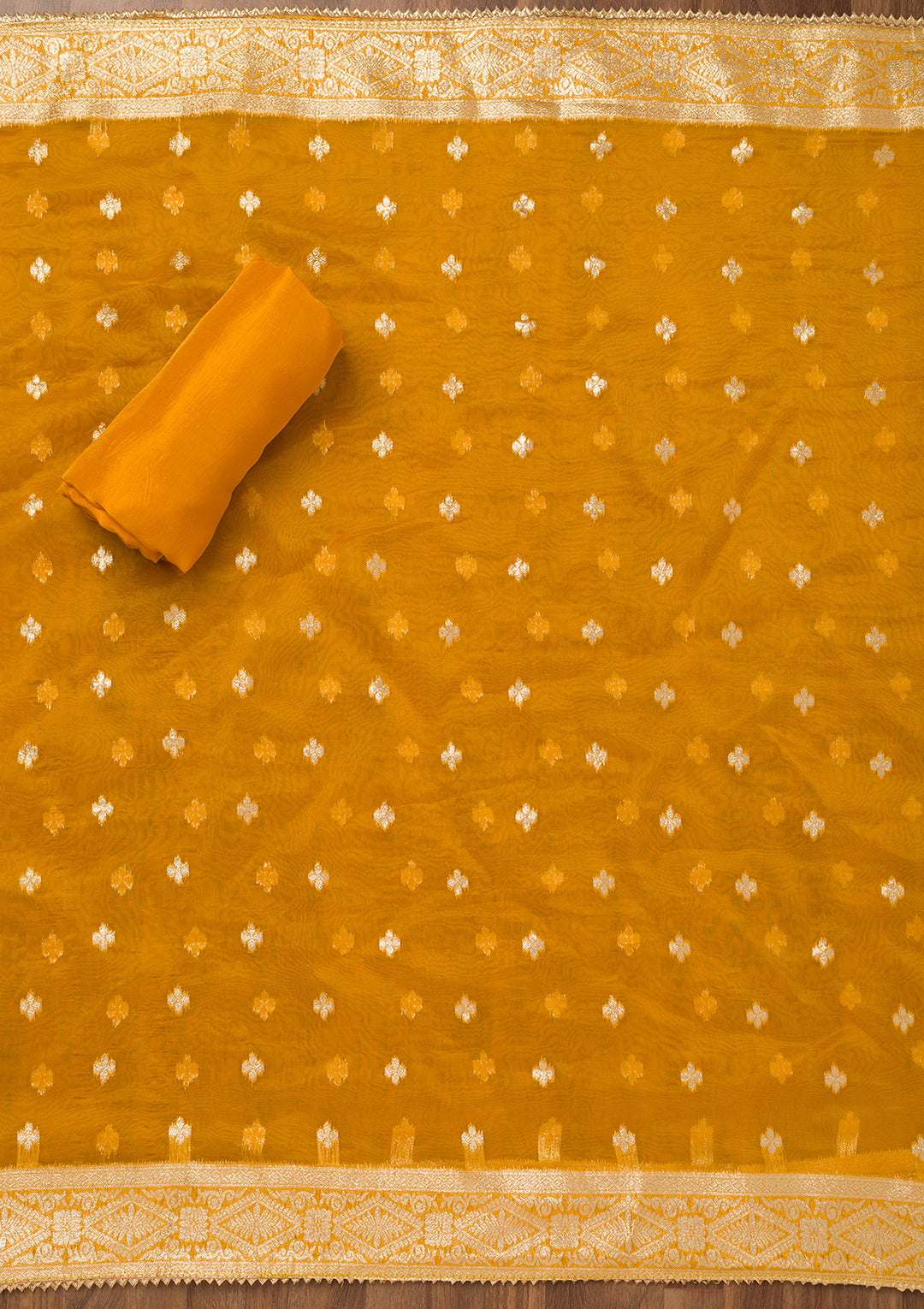 Mustard Threadwork Chiffon Unstitched Salwar Suit