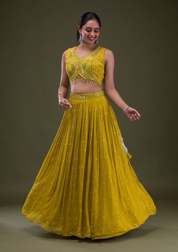 Mustard Threadwork Georgette Readymade Salwar Suit