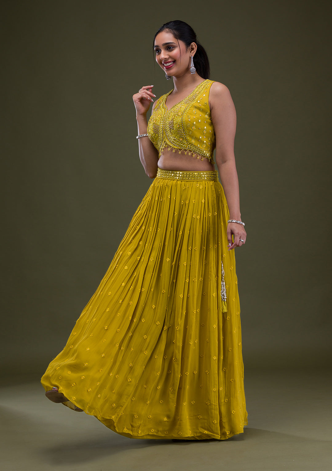Mustard Threadwork Georgette Readymade Salwar Suit