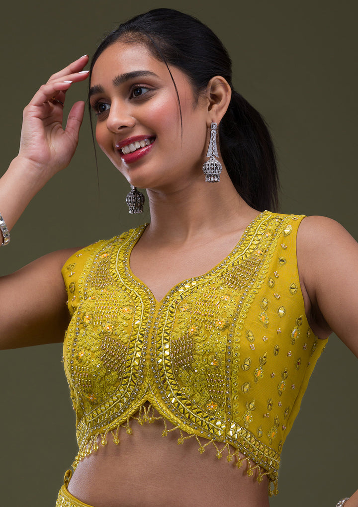 Mustard Threadwork Georgette Readymade Salwar Suit