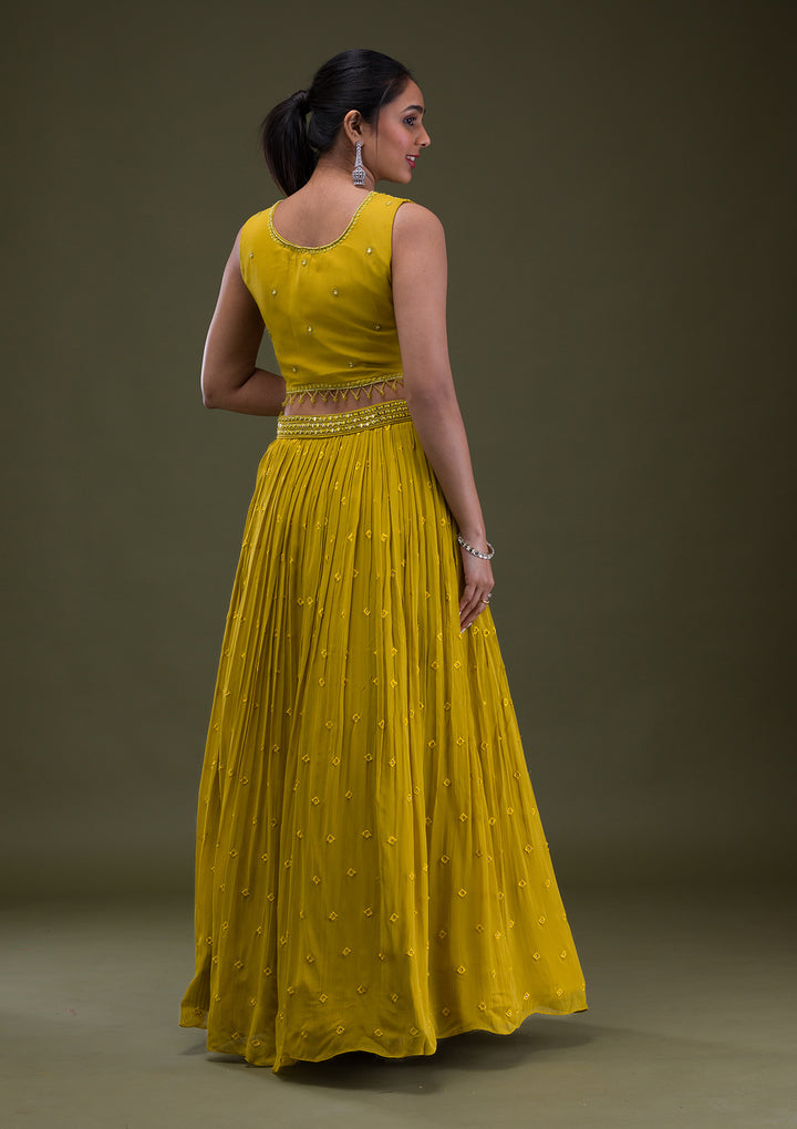 Mustard Threadwork Georgette Readymade Salwar Suit