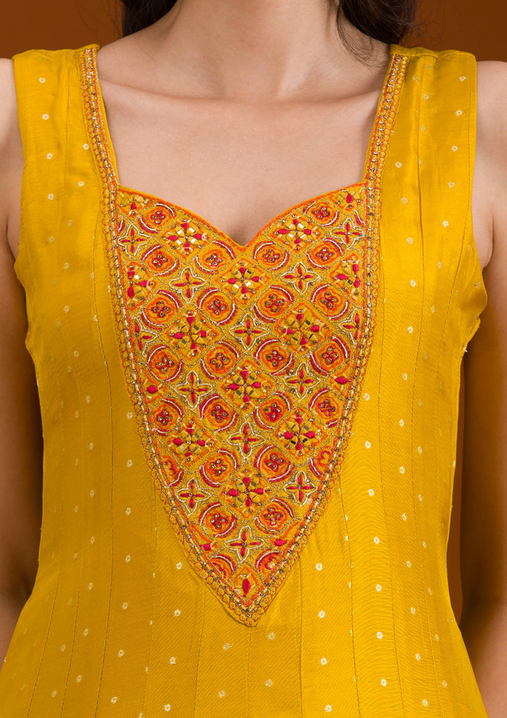Mustard Threadwork Georgette Readymade Salwar Suit
