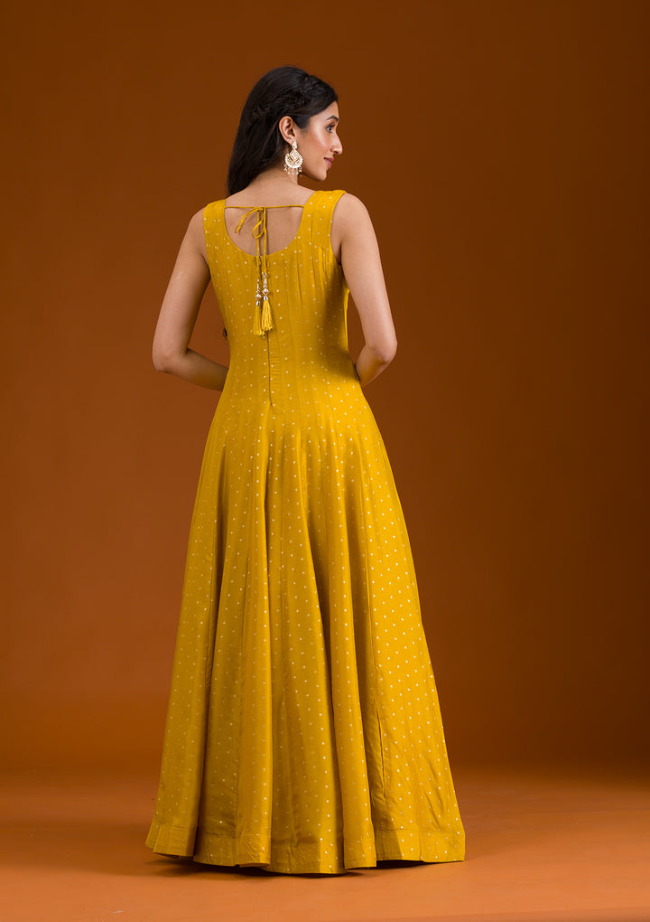 Mustard Threadwork Georgette Readymade Salwar Suit