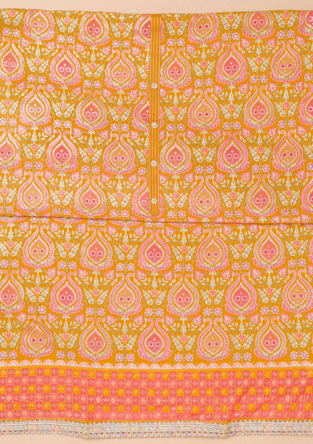 Mustard Threadwork Georgette Unstitched Salwar Suit