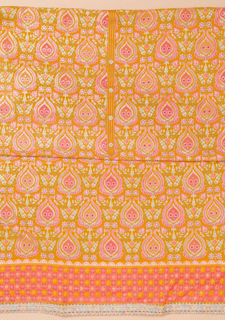 Mustard Threadwork Georgette Unstitched Salwar Suit