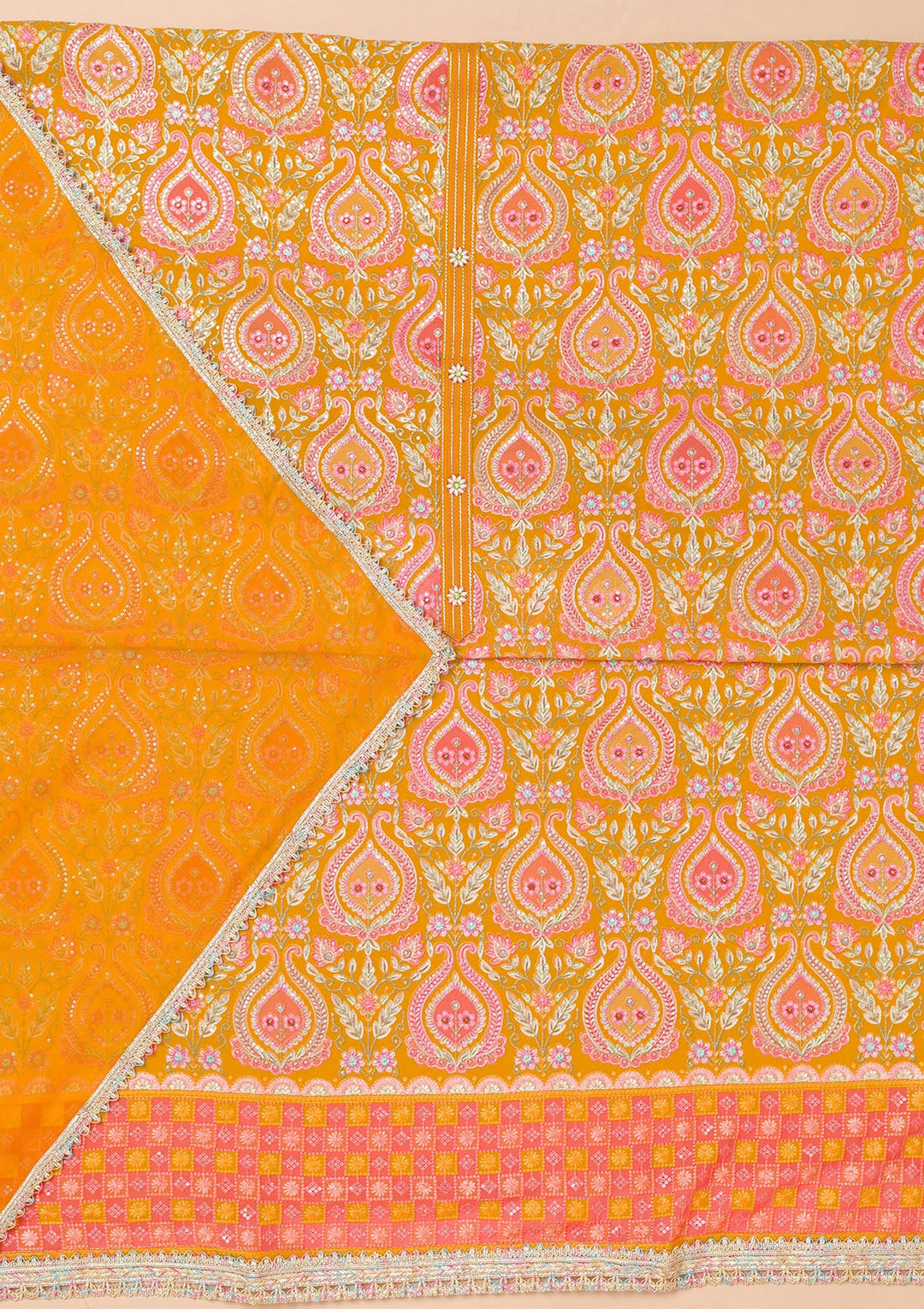 Mustard Threadwork Georgette Unstitched Salwar Suit