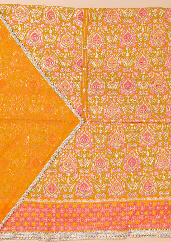 Mustard Threadwork Georgette Unstitched Salwar Suit