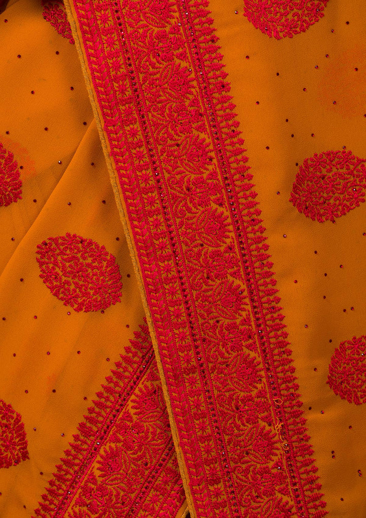 Mustard Threadwork Georgette Saree-Koskii