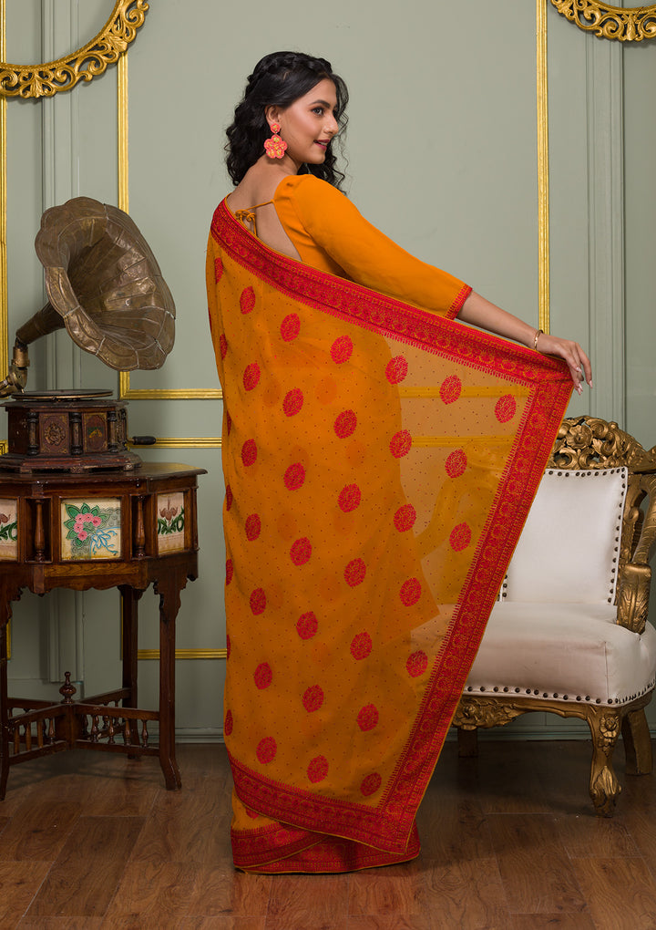 Mustard Threadwork Georgette Saree-Koskii