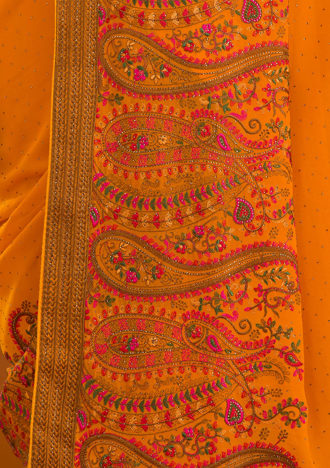 Mustard Threadwork Georgette Saree