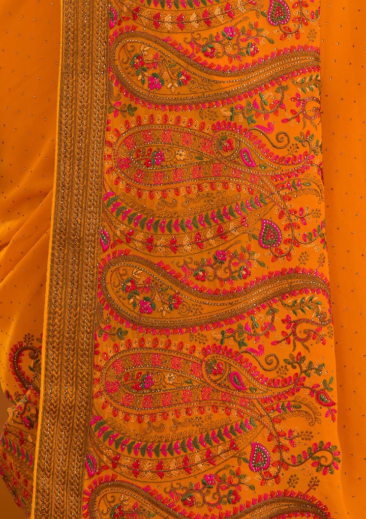 Mustard Threadwork Georgette Saree