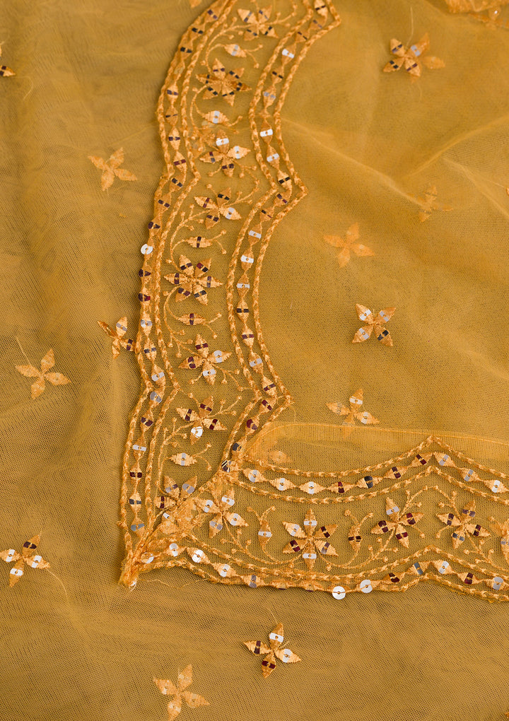 Mustard Threadwork Net Dupatta