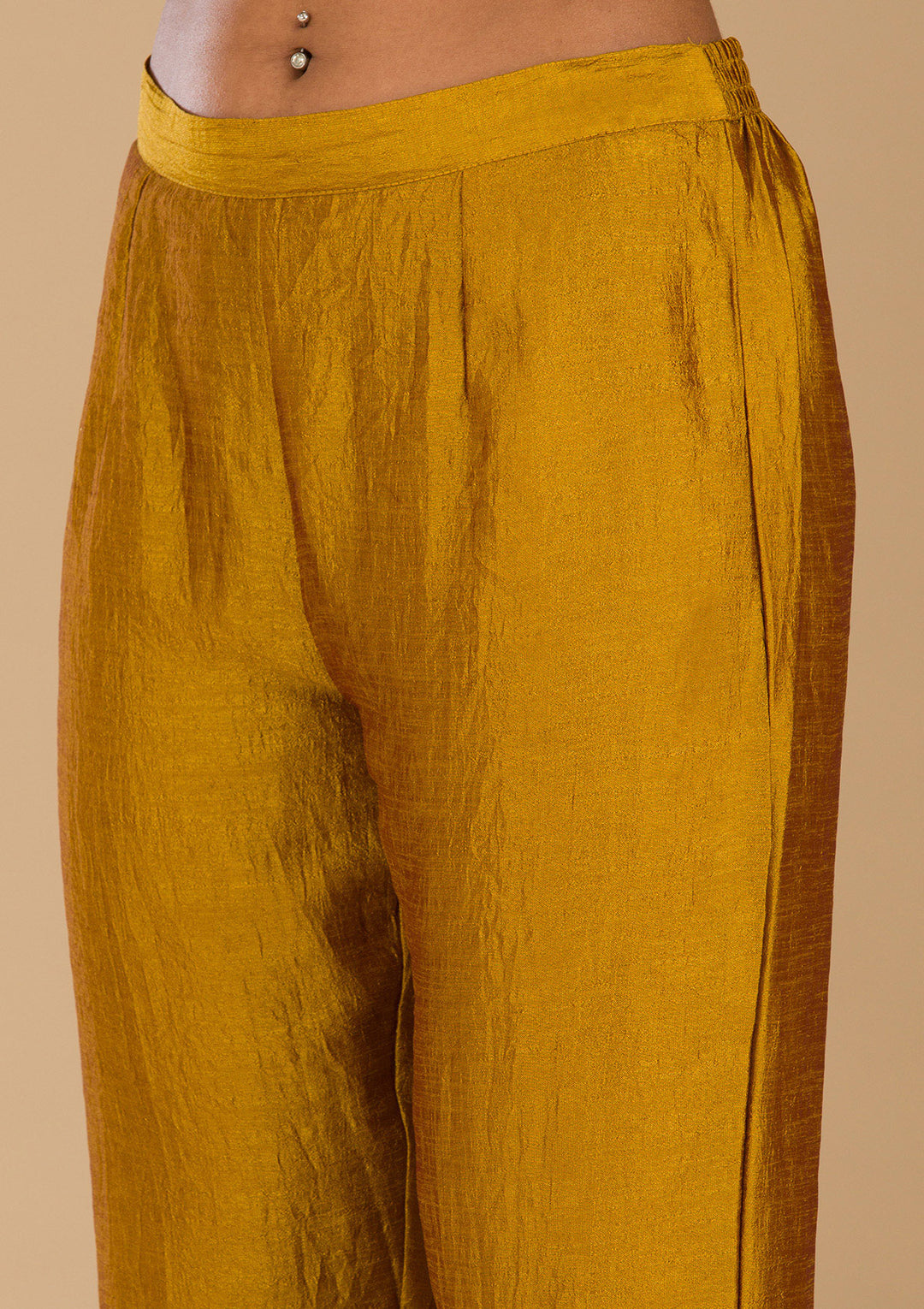 Mustard Threadwork Raw Silk Readymade Salwar Suit
