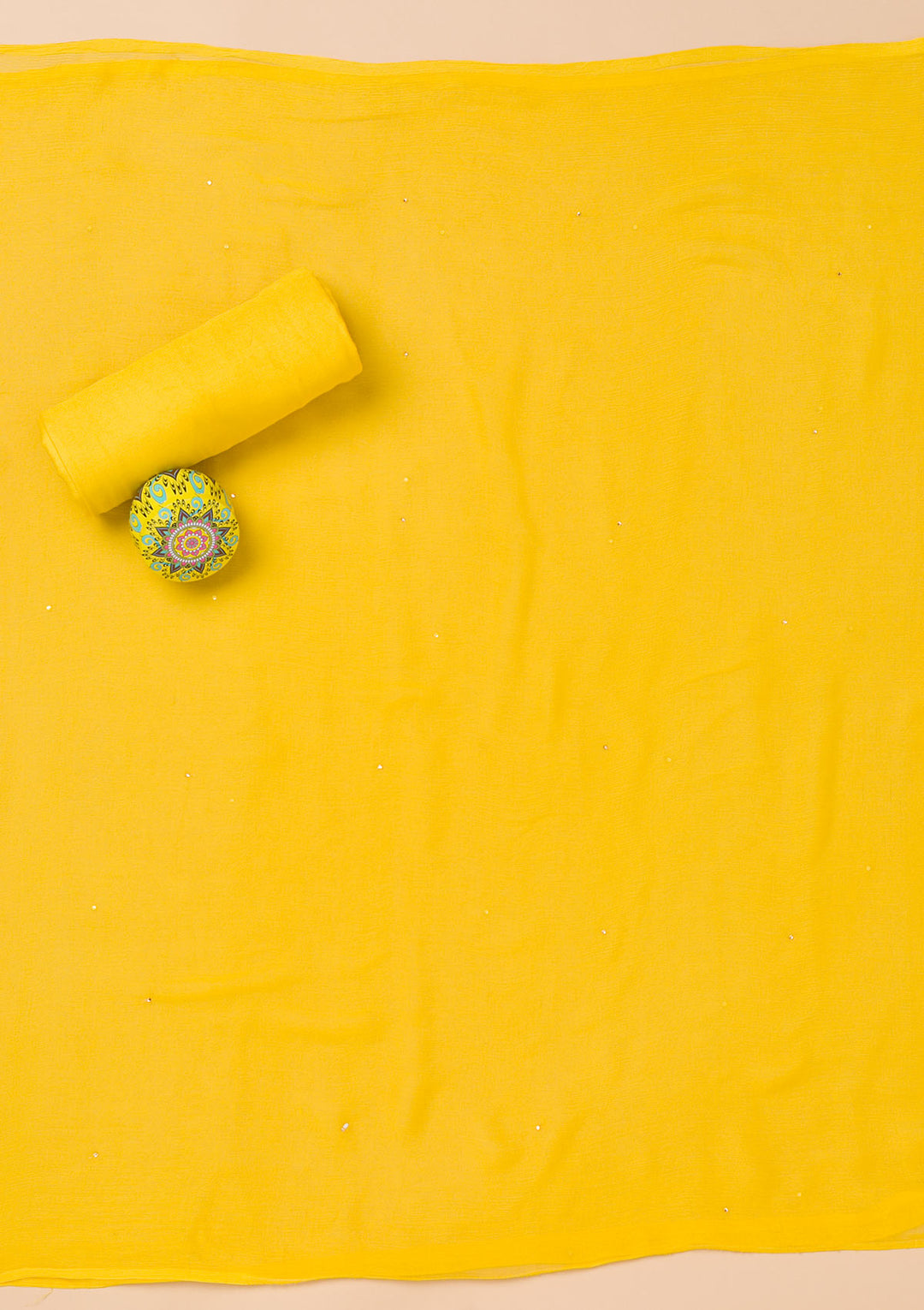 Yellow Threadwork Semi Crepe Unstitched Salwar Suit